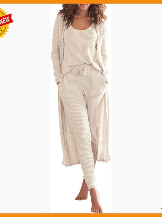 Other - 3 Piece Waffle Knit Lounge Set with Cardigan Joggers Tank Top